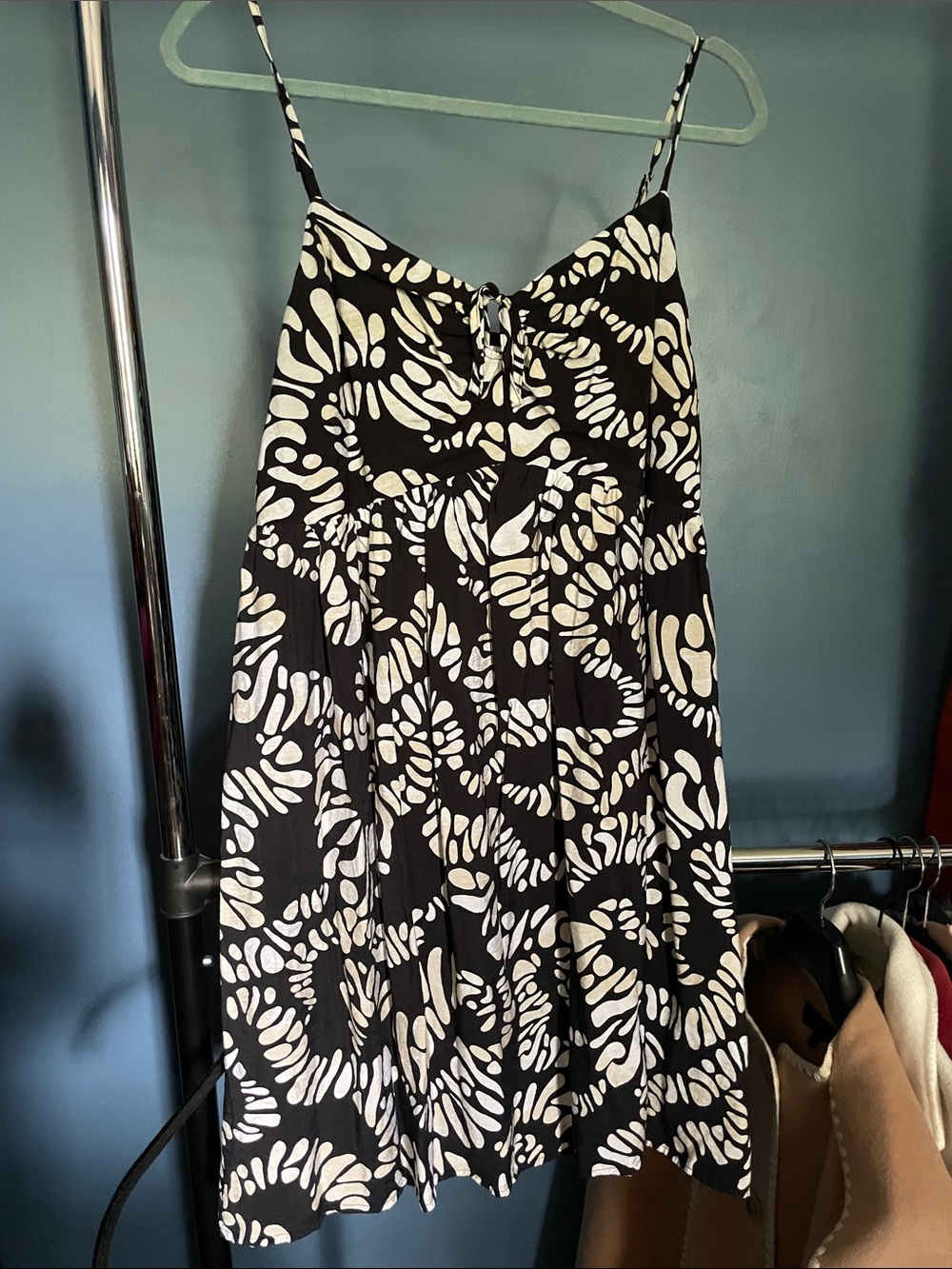Nine West Black and Cream Abstract-Print Spaghetti-Strap Mini Dress
